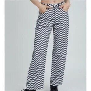 Ragged Priest Jeans Women's Wide Leg Black White Wave Print Dad Jeans Size 26